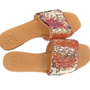 Tory Burch pink sequin slides Size 7 Casual Swiftie Glam Bling Summer Shoes